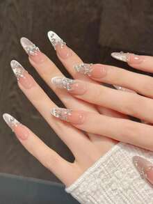 10片手工制作长椭圆美甲贴纸，适合派对和日常佩戴，“星光蝴蝶舞”3D锆石水钻蝴蝶猫眼奢华风格，长椭圆美甲贴纸，易于佩戴，10片Y2K风格手工美甲贴纸，适合女孩和女士参加节日派对、音乐节、日常佩戴、情人节、母亲节礼物，按压式美甲贴。 - 西瓜粉 - 查看 3