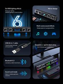 PHILIPS Speaker Komputer untuk PC Desktop, Speaker PC Bluetooth 5.3 Mirror Surface dengan Lampu RGB Dinamis, Mode Koneksi Ganda, Sound Bar Komputer, Speaker Gaming - View 4