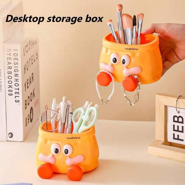 A Creative Cartoon Pen Holder, Desktop Storage Ornament, Multi-Functional Office Storage Box, And Cute Birthday Gift.