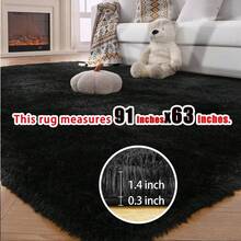 eluckya Plush And Thick Long-Pile Carpet, Super Soft And Comfortable Rug, Non-Slip Thick Pile Carpet, Suitable For Bedrooms, Living Rooms, Bathrooms, Dorm Rooms, Room Decor, Kitchen Essentials, Family Gatherings, Valentine's Day, Birthday Parties, Home Decor, Bedroom Decor. - 黑色 - 查看 15