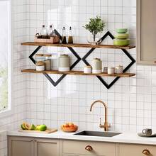 EZIFY 2-Piece Wooden Diamond Floating Shelves, Wall Mounted Space-Saving Anti-Wobble Organizer For Living Room/Bedroom - Brown Two-piece Set - View 6