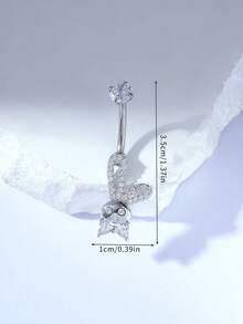 1 pieza Anillo de ombligo de conejo elegante y delicado de titanio G23 para mujeres - Plateado - Ver 4