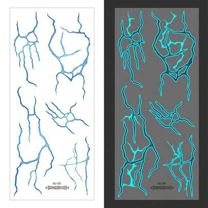 Demon Hunter Glow-In-The-Dark Ombre Purple Lightning Temporary Tattoo Stickers, Full Body Luminous Fluorescent Makeup Decals