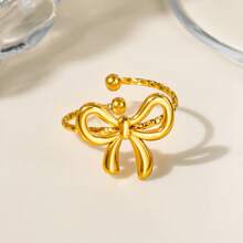 1枚时尚蝴蝶结开口戒指，简约百搭奢华独特设计，女士专属 - 均碼 - 查看 7