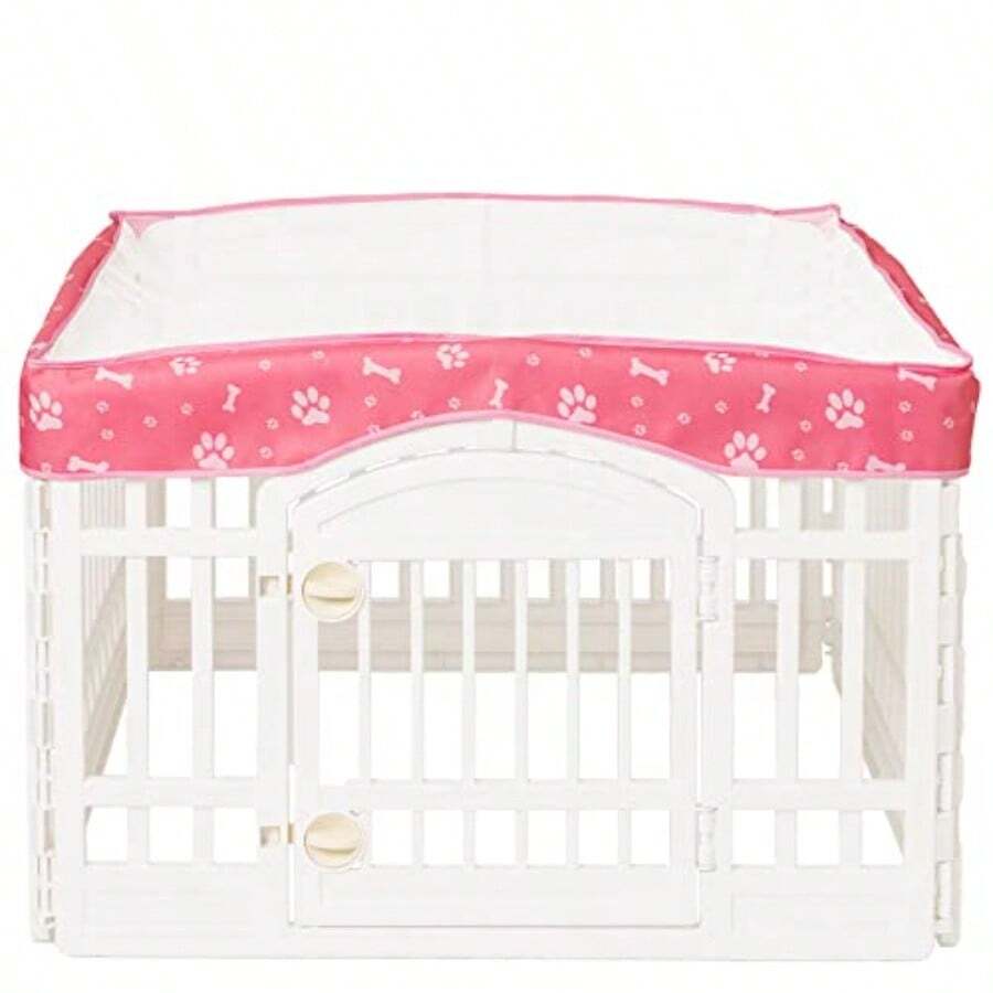 Cubierta superior de malla para perro para corrales de 914 cm con 4 paneles cubierta de caja para perros cubierta de pluma de juego para cachorros ideal para uso en interiores y exteriores conexiones de . Nota: parque infantil no incluido. Rosa - Rosa - Ver 1