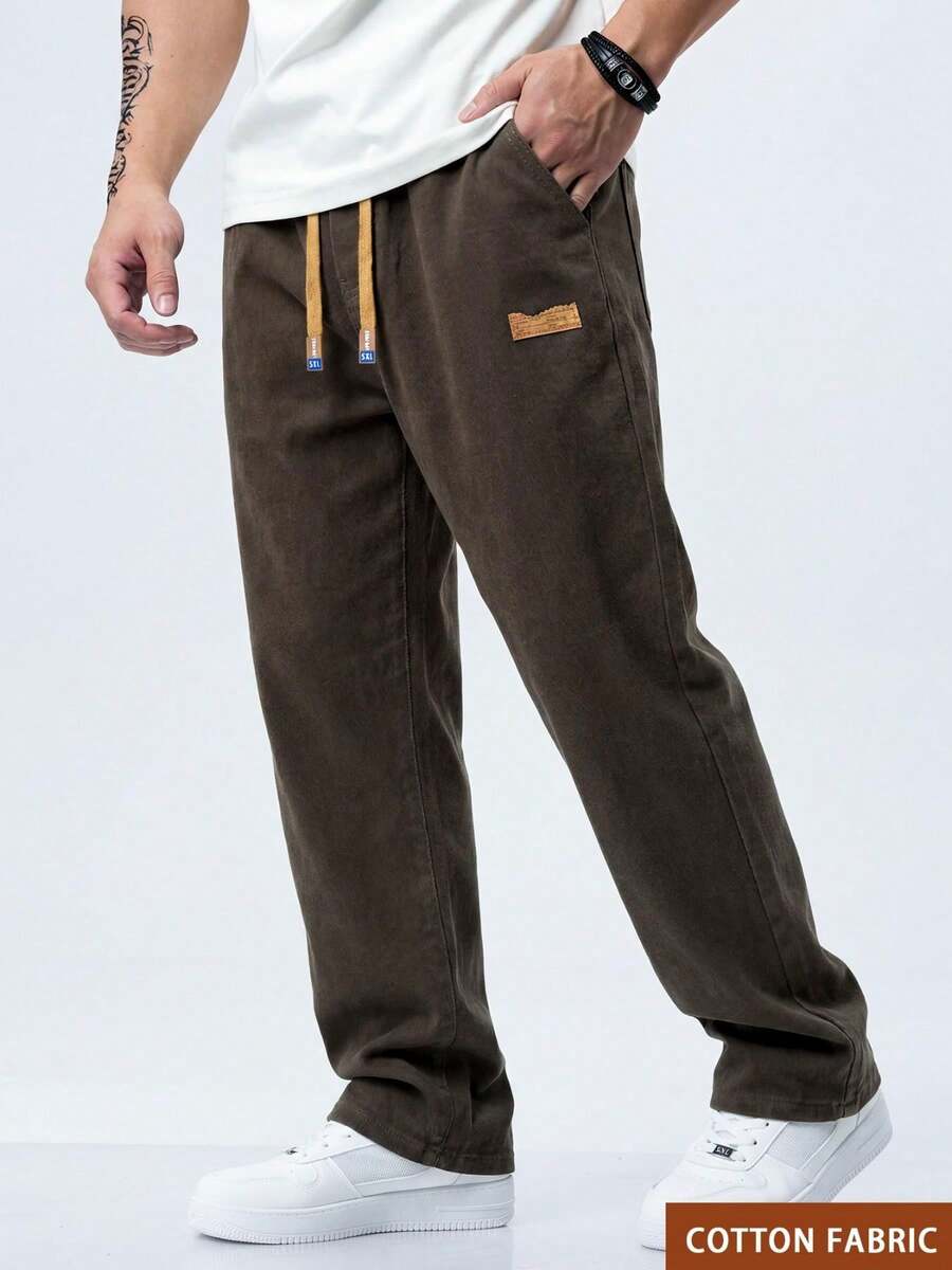 Quần jean denim nam dáng suông, túi xéo, cạp chun có dây rút, màu xanh denim. - màu nâu - Xem 1