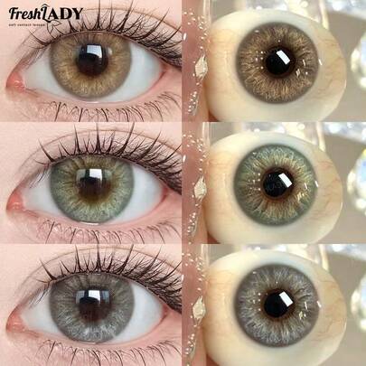 Freshlady Jane Series Contact Lens 14.5mm, 1 Pair Yearly Disposable – Natural Big Eye Effect Cosmetic Contacts In Brown/Green/Grey, Durable Daily Wear For Makeup, Commuting, Wedding & Valentine's Day Gift