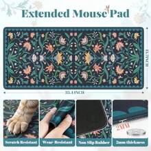 iLeadon - Alfombrilla de mouse grande para computadora cubierta de computadora con superficie lisa de licra alfombrilla de computadora floral para teclado para oficina hogar azul marino - Azul marino - Ver 2