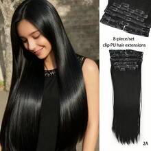 8pcs Seamless Clip In Hair Extensions, 18 Clips, 24inch Straight Hair Synthesis Hair Clip In Extensions For Women PU Clip In Synthesis Hair Hairpiece, Easy To Wear And Disassemble - Multicolor - View 11