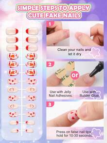TOROKOM 26pcs Colorful Heart Shaped Children's Fake Nails Set, Short Artificial Nails For Kids Aged 8-12 - Multicolor - View 6