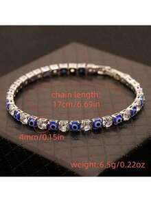 1条前卫邪眼网球手链，镶嵌闪亮水钻 | 弹性设计，朋克极简风格 | 适合日常佩戴和派对礼物 - 彩色 - 查看 4