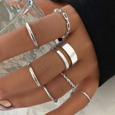 Set de 7 anillos de nudillos de metal retorcido minimalistas surtidos, joyería de moda para mujeres