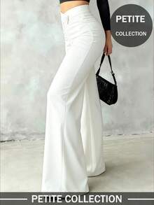 Petite Women's Solid Color Casual Elegant Straight Leg Pants, Suitable For Daily Wear, Office Commute, Dates, Holidays, Parties White Spring - White - View 5