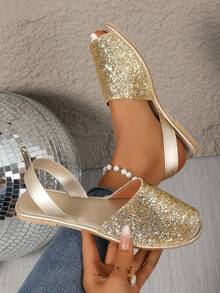 Plus Size Women's Summer Flat Buckle Strap Open Toe Casual Lightweight Non-Slip Sandals - Gold - View 1
