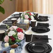 100/50/25pcs Black Reusable Salad Plates, Dinner Plates, Fruit Plates, Food Trays, Ideal For Cakes, Desserts, Salads, Burgers, Sandwiches, Sushi, Perfect For Home Gatherings, Hotels, Restaurants, Weddings, Outdoor Events, Birthday Parties, Back To School, Holidays, Thanksgiving, Valentine's Day, New Year Gifts, Kitchen Decor, Serving Trays - Black - View 6