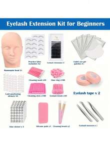 SRCKFIZ Eyelash Extension Kit, Including Model Head, Tweezers, Brushes, Lash Holder, Applicator, Glue & Finger Guards, Tools For Beginners Practice Lash Extension - Dusty Pink - View 2
