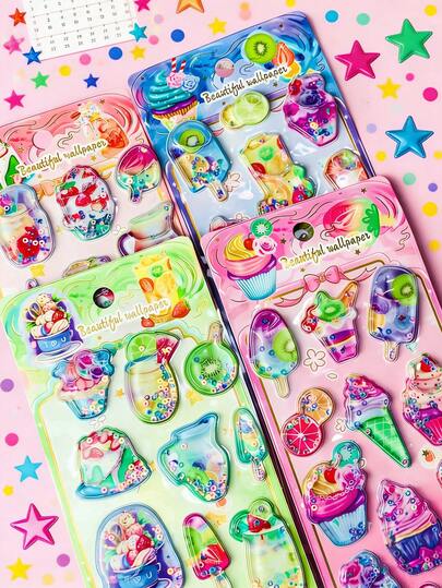 Colorful 3D Dessert Themed Shaker Stickers Set, Cute Jelly Resin Decals With Sequins For Planner Notebook Laptop Decor, Cute Stationery Supplies For Aesthetic Lovers.Home Room Decoration, Party Decoration, Birthday Gifts, Various Festival Gifts Selection, Fashionable.