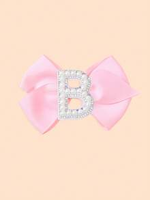 1 pieza Lazo para el cabello con inicial de la A a la Z, color rosa, con perlas y diamante de imitación, clip para el cabello tipo moño de animadora para volver a la escuela y ocasiones especiales - Rosa - Ver 24