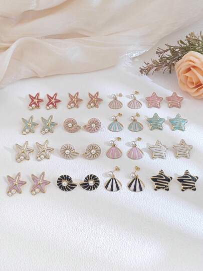 8 Pairs Earrings Set Women ,Marine Lfie Starfish Shell Conch Pearl Stud Earrings For Women,Irregular Geometric Flower Earrings Set Summer Beach Jewellery For Women ,Colorful Gold Earring,High-End Versatile New Oil Drop Stud Earrings,Stainlees Steel Jewellery For Women,Elegant Gifts For Women,Festival Accessaries,Holiday Accessaries,Green Earrings,Red Earrings,Black Earrings Mothers Day Easter Gifts,Daily,Wedding Party Chunky Jewelry For Women