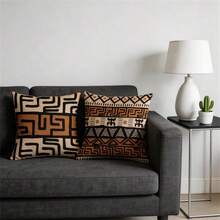 New Pillow Case 45x45cm Bohemian Color Geometric Pattern Pillow Cover Retro Pillow Cover Cushion Linen Fabric Decor 4pcs 45X45cm One Side - 4pcs - View 6