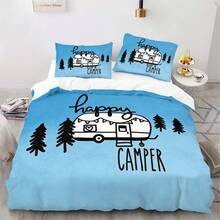 3pcs Blue Travel & Camping Map Print Duvet Cover Set, Soft & Breathable 100% Polyester Fabric, Machine Washable, Suitable For All Seasons, (1 Duvet Cover + 2 Pillow Shams, No Filling), Ideal For Bedroom And Guest Room Bedding Decor - Multicolor - View 6