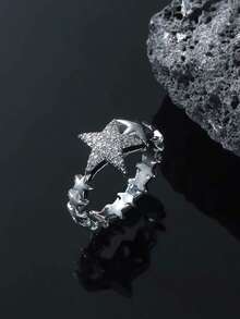 Fashionable And Popular Men Rhinestone Star Decor Ring Copper Punk Hip Pop Style For Jewelry Gift And For A Stylish Look - Vàng - Xem 2