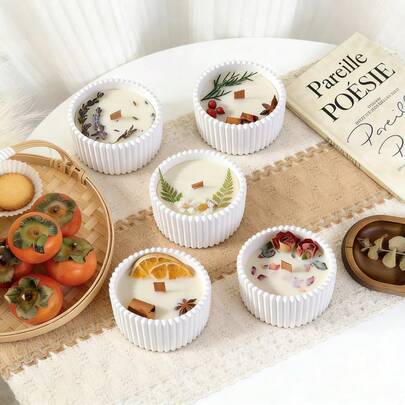 1个创意石膏杯干花香氛蜡烛 - 天然植物精油，多种香型，适合婚礼季、家居装饰、新娘送礼和芳香疗法