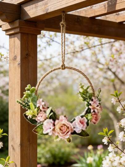 Leaves Wreath Rustic Farmhouse Decorative Floral Wreath For Front Door Window Wedding Spring, Purple Decoration, Home Decor, Room Decor, Wall Decor Gifts Birthday Graduation