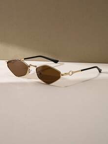Damen braune polarisierte Retro Diamant asymmetrische geometrische Metallrahmen Sonnenbrille, klassische Modebrillen, unverzichtbare Vintage Sonnenbrillen für Sommerurlaub Outdoor Reise Strand - Braun - Übersicht 2
