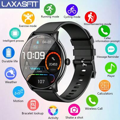  LAXASFIT Latest Fashion Smart Watch For Women, With Multiple Sports Modes, Tracking, Sedentary Reminder, Stopwatch, Wireless Call And Message Notification, Calorie Tracking, Daily Activity Recording, A Multifunctional Wristwatch