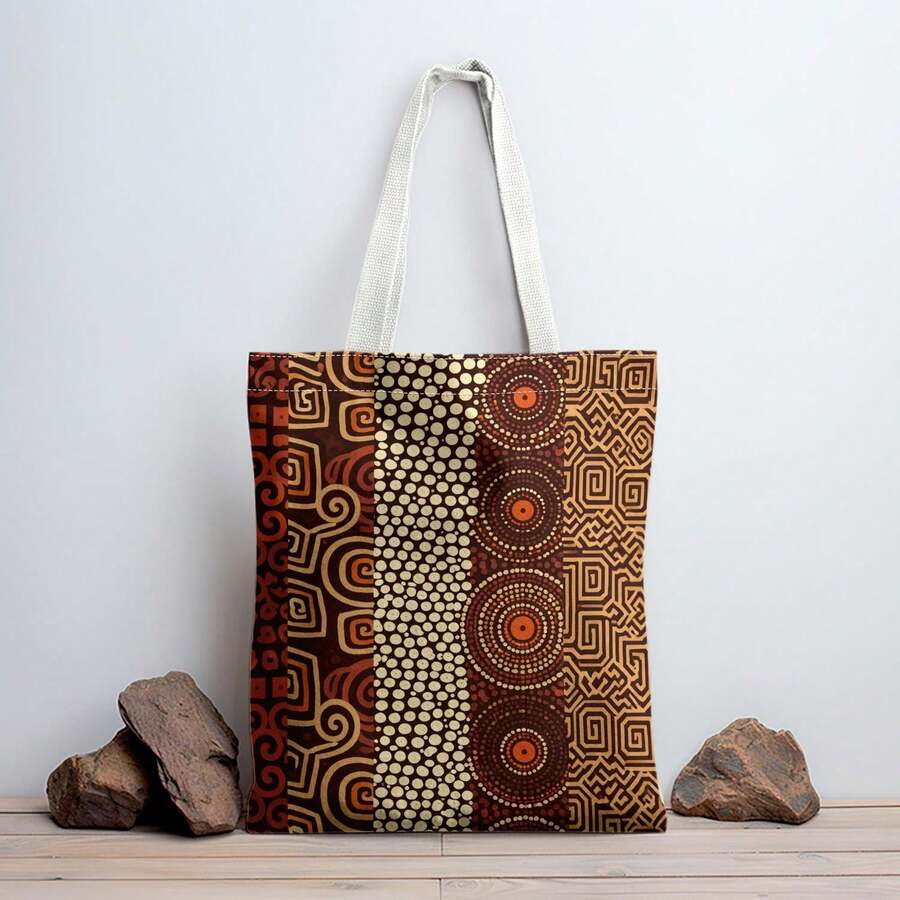 1pc Portugal Style Printed Tote Bag - Shopping Bag With Azulejo Tile Pattern, Suitable For Daily Use And Travel Shopping, Shopper Bag - Multicolor - View 1