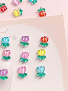 50pcs Spring Edition, Colorful Rose Design Nail Art Decoration, Suitable For Spring Nail Accessories, DIY, Nail Products, Nails Charm, Multiple Color Blends - Multicolor - View 2