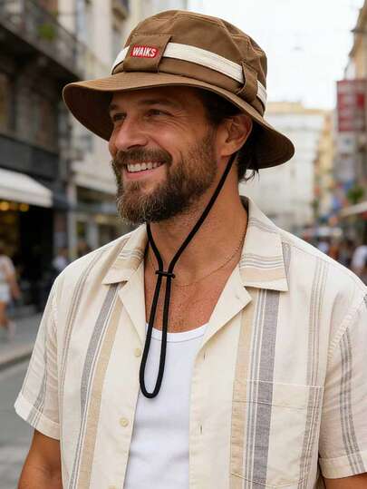 1pc Linen Rope Letter Embroidered Hiking Cap, Windproof, UV Protection, 3D Design, Foldable, Fashion Versatile, Elegant Style, Soft & Comfortable, Breathable, Multi-Functional, Flattering, Suitable For Beach, Outdoor, Hiking, Cycling, Travel, Casual Occasions