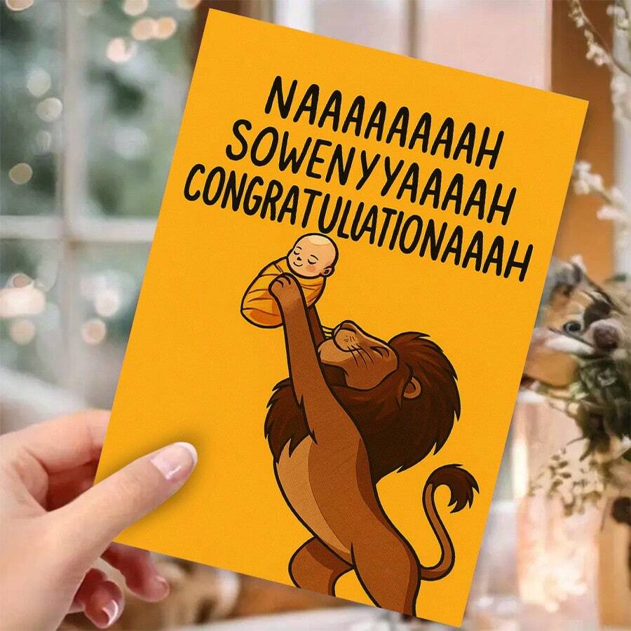 1pc Lion Style Greeting Card - Adorable Lion And Cub Design, Suitable For Newborn, Baby Shower Or New Parents Celebration, Unique Greeting Card - A - View 1