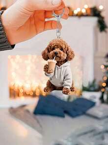 2d Flat, 1pc Cute Brown Teddy Dog Drinking Milk Tea Pattern Keychain,Novel Acrylic Design Keyring Decoration,Compatible With Backpacks, Keys, Wallets - Cute Style Keyring,Perfect For Bags & Car Keys, Perfect For Car Keys, Backpacks & Bags , Bag Pendant, No Batteries Needed, Valentine's, Functional Vehicle Accessory, Women's Wallets And Mobile Phone Accessories, Giving To Friends,Partyaccessories,Souvenirs - Multicolor - View 2