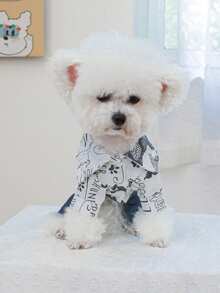 1pc Pet Clothes, Dog Suspender Pants For Small Dogs - Dog Graffiti Suspender Pants - Blue - View 7