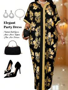 大码女式春夏渐变黑金数码印花连衣裙，适合各种场合，如节日、毕业典礼、返校派对、约会度假等，尽显优雅气质。 - 彩色 - 查看 2