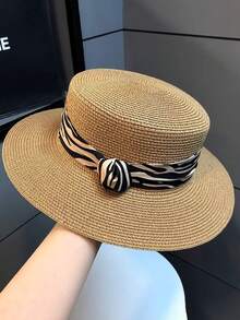 1pc Elegant Wide Brim Zebra Print Straw Hat, Suitable For Spring And Summer, Suitable For Outdoor Activities, Beach, Travel And Vacation. Features Include UV Protection, Breathability, Moisture-Wicking, Multi-Functional And Portable Design. - Multicolor - View 6