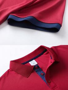 1PC Men's Summer Contrast Collar Horse Print Polo Shirt - Ice Silk Quick-Dry Breathable Business Casual Tops For Commute - Burgundy - View 3