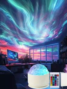 1个北极光波浪LED氛围投影灯，16种颜色，USB供电，星空投影仪，适用于卧室、客厅、办公室和派对装饰 | 青少年完美礼物 | LED投影灯 - 彩色 - 查看 5