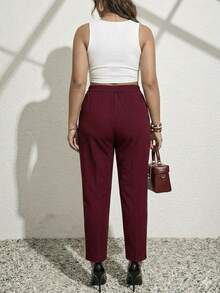 Pantalón de talla grande para mujer con detalles de bolsillo, de talla XL a 5XL, de tela suave - Burdeos - Ver 2