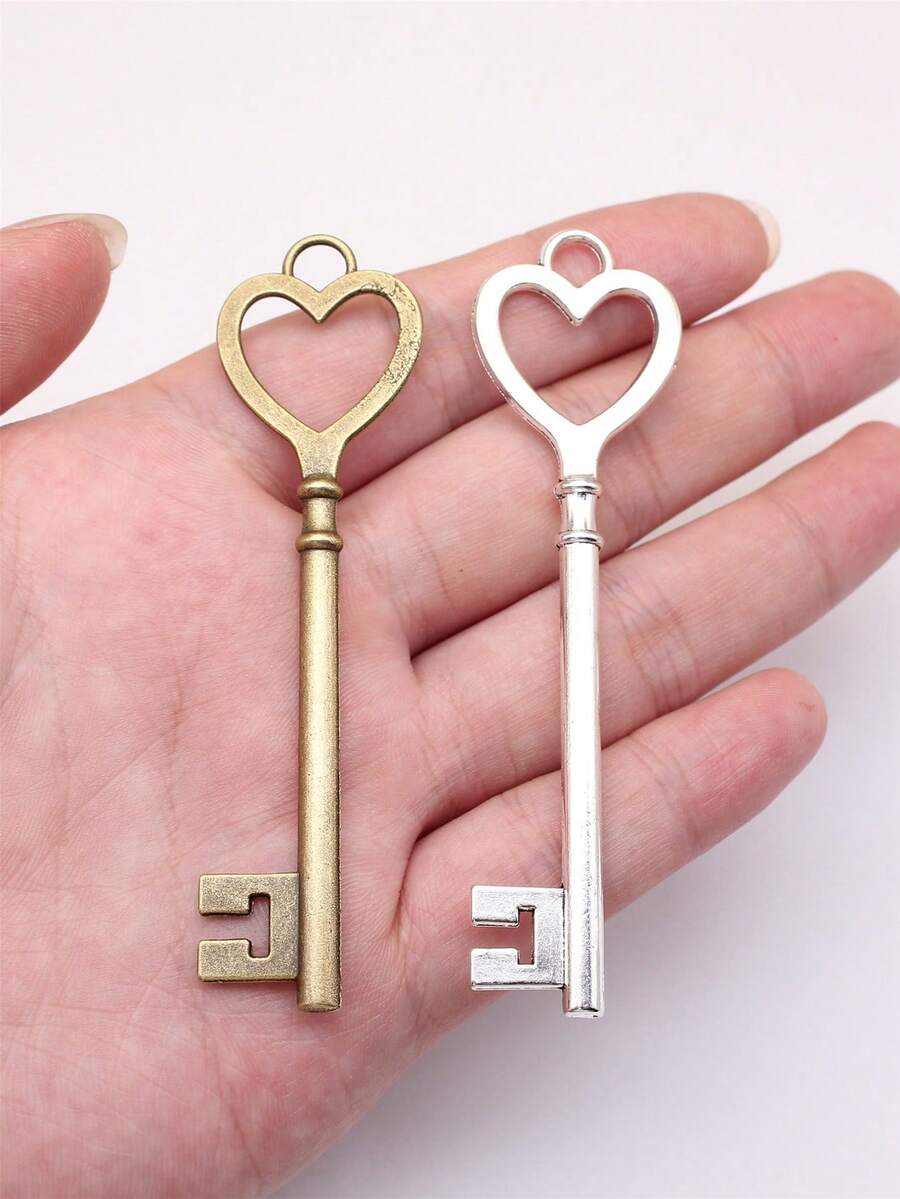 2pcs 22x82mm Big Heart Key Charms Pendant For DIY Jewelry Making Necklace Keychain Phone Chain Bracelet Making Accessories Handmade Craft Making Findings - Key - View 1
