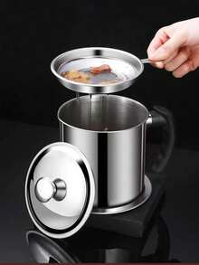 60.87 Oz Stainless Steel Oil Strainer Pot With Filter Net And Dust Cover, Reusable Large Diameter Oil Filter Container - View 1