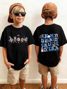 Disney Mouse, Maritime Element Cartoon Print, Casual And Simple Short Sleeved T-Shirt, Suitable For Spring And Summer Seasons, Suitable For Boys And Girls To Wear. Festival Gift - 黑色 - 查看 1