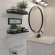 Floating Shelves For Wall Decor Sign, Bathroom Organizers And Storage, Bathroom Shelves Over Toilet With Metal Guardrail-Black. - 黑色定制 - 查看 3