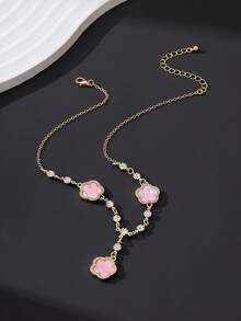 1件优雅奢华闪亮高端粉色四叶草吊坠项链（女士款） - 粉色 - 查看 2