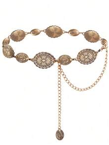 1pc Retro Chic Personalized Metal Floral Pattern Waist Chain, Bohemian Style Versatile Waist Belt/Skirt Chain/Pants Chain, Suitable For Women's Daily And Party Wear - Multicolor - View 7