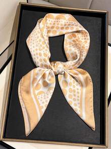 1条65*65厘米方形真丝方巾，女士缎面印花艺术不规则波点图案，可作领巾、头巾、时尚头饰、披肩、围巾 - 彩色 - 查看 4