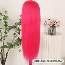 13X4 Purple Hair Synthetic Lace Front Wigs 26 Inch Pre Plucked Long Straight Hair Wigs 13X4 HD Lace Wigs Glueless Dark Purple Colored Wigs Heat Resistant Deep Purple Long Silky Straight Lace Front Wigs For Women For Daily Christmas Party Cosplay Use - 玫紅色 - 查看 9