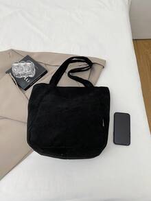 新款韩版优雅大容量多功能休闲复古女式单肩包，通勤手提包 - 黑色 - 查看 8